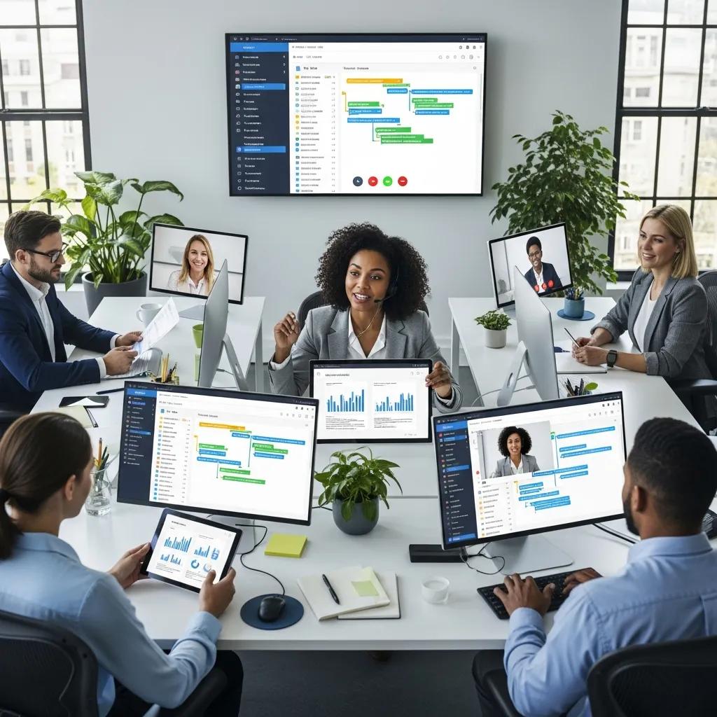 Business team utilizing digital tools for enhanced efficiency and collaboration